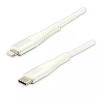 Logo Kabel USB (2.0), USB C moški - Apple Lightning moški, 1 m, certifikat MFi, 5V/3A, bel, škatla, najlonski oplet, aluminij