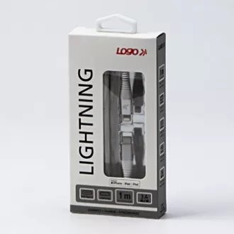 Logo Kabel USB (2.0), USB C moški - Apple Lightning moški, 1 m, certifikat MFi, 5V/3A, bel, škatla, najlonski oplet, aluminij