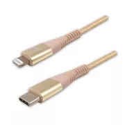 Logo Kabel USB (2.0), USB C moški - Apple Lightning moški, 1 m, certifikat MFi, 5V/3A, zlati, škatla, najlonski oplet, aluminij