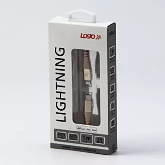 Logo Kabel USB (2.0), USB C moški - Apple Lightning moški, 1 m, certifikat MFi, 5V/3A, zlati, škatla, najlonski oplet, aluminij