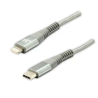 Logo Kabel USB (2.0), USB C moški - Apple Lightning moški, 2 m, certifikat MFi, 5V/3A, srebrn, škatla, najlonski oplet, aluminij
