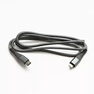 Logo Kabel USB (2.0), USB C moški - Apple Lightning moški, 2 m, certifikat MFi, 5V/3A, srebrn, škatla, najlonski oplet, aluminij