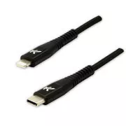Logo Kabel USB (2.0), USB C moški - Apple Lightning moški, 2 m, certifikat MFi, 5V/3A, črn, škatla, najlonski oplet, aluminij