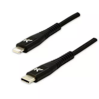 Logo Kabel USB (2.0), USB C moški - Apple Lightning moški, 2 m, certifikat MFi, 5V/3A, črn, škatla, najlonski oplet, aluminij