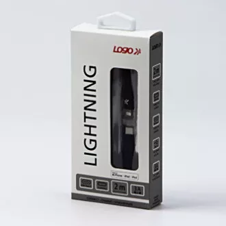 Logo Kabel USB (2.0), USB C moški - Apple Lightning moški, 2 m, certifikat MFi, 5V/3A, črn, škatla, najlonski oplet, aluminij