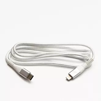 Logo Kabel USB (2.0), USB C moški - Apple Lightning moški, 2 m, certifikat MFi, 5V/3A, bel, škatla, najlonski oplet, aluminij