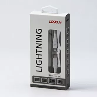 Logo Kabel USB (2.0), USB C moški - Apple Lightning moški, 2 m, certifikat MFi, 5V/3A, bel, škatla, najlonski oplet, aluminij