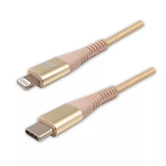 Logo Kabel USB (2.0), USB C moški - Apple Lightning moški, 2 m, certifikat MFi, 5V/3A, zlati, škatla, najlonski oplet, aluminij