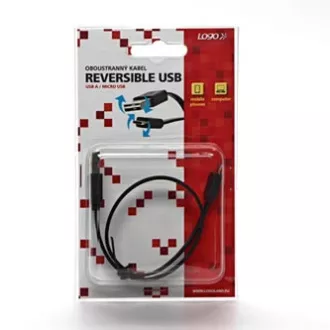 Kabel USB (2.0), USB A moški reverzibilen - microUSB moški reverzibilen, 0,3 m, ploščat, črn, reverzibilen, SELL