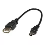 Kabel USB (2.0), miniUSB moški - USB A ženski, 0,2 m, črn