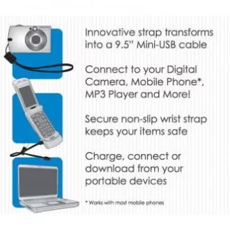 Logotip Kabel USB (2.0), USB A moški - miniUSB moški, 0,3 m, črn, zanka za fotoaparat, PRODAJA