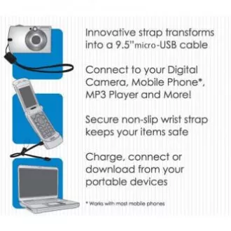 Logotip Kabel USB (2.0), USB A moški - microUSB moški, 0,3 m, črn, zanka za fotoaparat/MP3 predvajalnik, PRODAJA