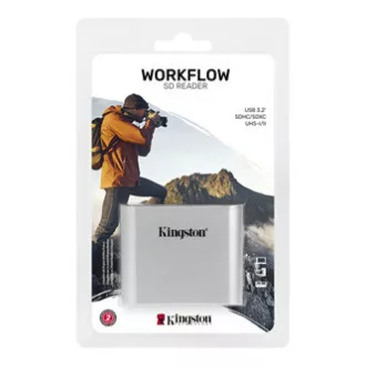 Kingstonov čitalnik pomnilniških kartic USB (3.2), Workflow dvoslojni čitalnik kartic SDHC/SDXC UHS-II, SD, zunanji, srebrn