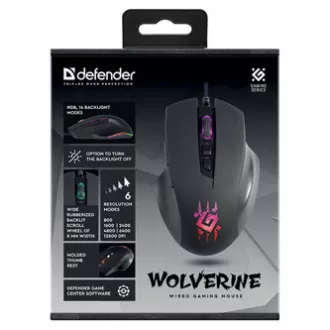 Žična miška Defender Wolverine GM-700L RGB, črna, 12800DPI
