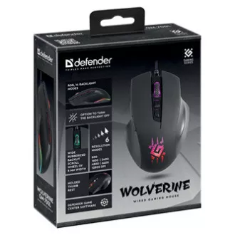 Žična miška Defender Wolverine GM-700L RGB, črna, 12800DPI