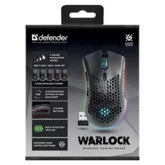 Defender Warlock GM-709L Miška brezžična, črna, 2400DPI