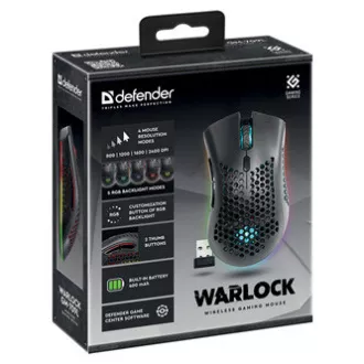 Defender Warlock GM-709L Miška brezžična, črna, 2400DPI