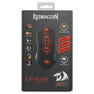 Redragon Origin Žična miška USB, črno-rdeča, 4000DPI