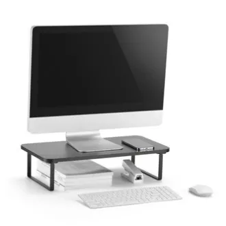 Stojalo za monitor, predal za tipkovnico, hitra montaža, črno, jeklo, iverna plošča, nosilnost 20 kg, Powerton, ergo Stojalo za monitor, predal za tipkovnico, hitra montaža, črno, jeklo, iverna plošča, nosilnost 20 kg, Powerton, ergo