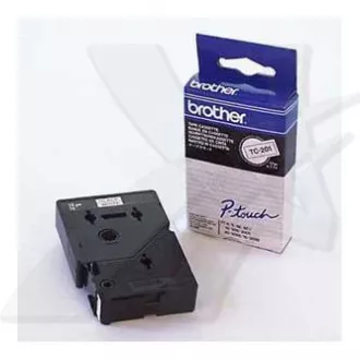 Brotherjev originalni trak za tiskanje nalepk, Brother, TC-201, črn tisk/bela podlaga, laminiran, 7,7 m, 12 mm