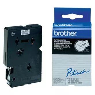 Brotherjev originalni trak za tiskanje etiket, Brother, TC-291, črn tisk/bela podlaga, laminiran, 7,7 m, 9 mm