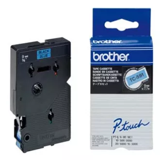 Brotherjev originalni trak za tiskanje etiket, Brother, TC-591, črn tisk/modra podlaga, laminiran, 7,7 m, 9 mm