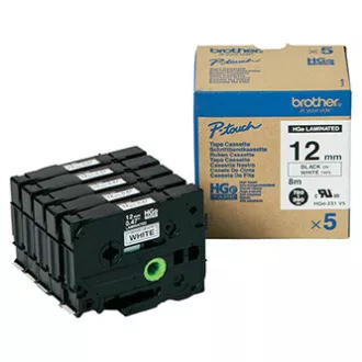 Brother originalen trak za tiskanje etiket, Brother, HGE-231, črn tisk/bela podlaga, 8 m, 12 mm, 5 kosov v paketu, cena za paket