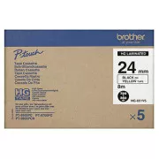 Brother originalen trak za tiskanje etiket, Brother, HGE-651, črn tisk/rumena podlaga, 8 m, 24 mm, 5 kosov v paketu, cena za paket