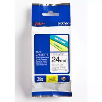 Brother originalen trak za tiskanje etiket, Brother, TZE-151, črn tisk/prepustna podlaga, laminiran, 8 m, 24 mm