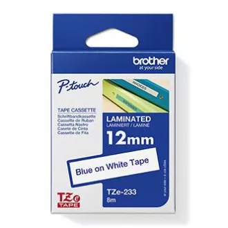 Brother originalen trak za tiskanje etiket, Brother, TZE-233, modri tisk/bela podlaga, laminiran, 8 m, 12 mm