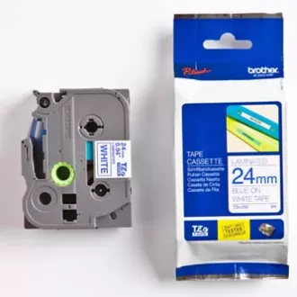 Originalni trak za tiskanje etiket Brother, Brother, TZE-253, modri tisk/bela podlaga, laminiran, 8 m, 24 mm