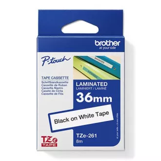 Brother originalen trak za tiskanje etiket, Brother, TZE-261, črn tisk/bela podlaga, laminiran, 8 m, 36 mm