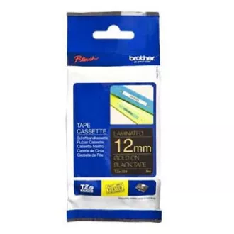 Brother originalen trak za tiskanje etiket, Brother, TZE-334, zlat tisk/črna podlaga, laminiran, 8 m, 12 mm