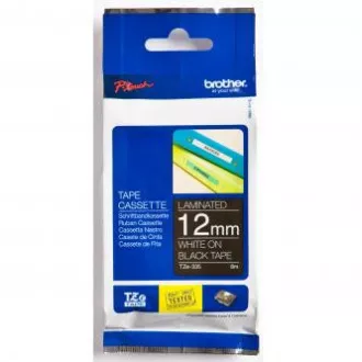 Brotherjev originalni trak za tiskanje etiket, Brother, TZE-335, bel tisk/črna podlaga, laminiran, 8 m, 12 mm