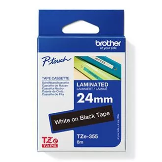 Brother originalen trak za tiskanje etiket, Brother, TZE-355, bel tisk/črna podlaga, laminiran, 8 m, 24 mm