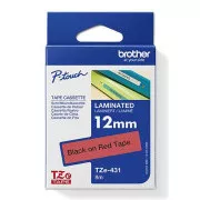 Brother originalen trak za tiskanje etiket, Brother, TZE-431, črn tisk/rdeča podlaga, laminiran, 8 m, 12 mm