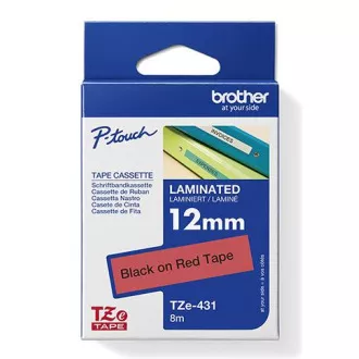 Brother originalen trak za tiskanje etiket, Brother, TZE-431, črn tisk/rdeča podlaga, laminiran, 8 m, 12 mm Brother originalen trak za tiskanje etiket, Brother, TZE-431, črn tisk/rdeča podlaga, laminiran, 8 m, 12 mm
