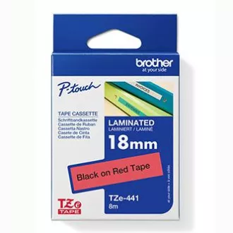 Brother originalen trak za tiskanje etiket, Brother, TZE-441, črn tisk/rdeča podlaga, laminiran, 8 m, 18 mm