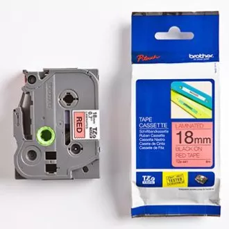 Brother originalen trak za tiskanje etiket, Brother, TZE-441, črn tisk/rdeča podlaga, laminiran, 8 m, 18 mm