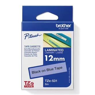 Brother originalen trak za tiskanje etiket, Brother, TZE-531, črn tisk/modra podlaga, laminiran, 8 m, 12 mm