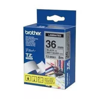 Brother originalen trak za tiskanje etiket, Brother, TZE-M961, črn tisk/srebrna podlaga, laminiran, 8 m, 36 mm