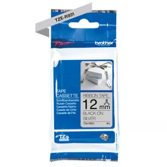 Brother originalen trak za tiskanje etiket, Brother, TZE-R931, črn tisk/srebrna podlaga, tekstil, 4 m, 12 mm
