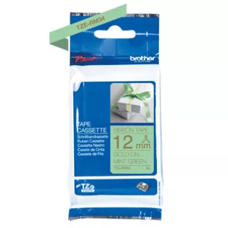 Brother originalen trak za tiskanje etiket, Brother, TZE-RM34, zlat tisk/zelena podlaga, tekstil, 4 m, 12 mm