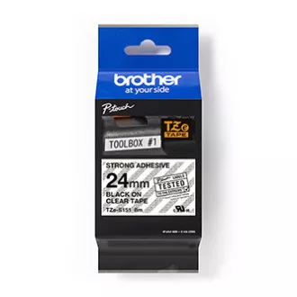 Brother originalen trak za tiskanje etiket, Brother, TZE-S151, črn tisk/translucentna podlaga, laminiran, 8 m, 24 mm, skrajno trpežen