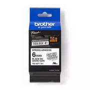 Brotherjev originalni trak za tiskanje etiket, Brother, TZE-S211, črn tisk/bela podlaga, laminiran, 8 m, 6 mm, izjemno lepljiv