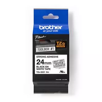 Brotherjev originalni trak za tiskanje etiket, Brother, TZE-S251, črn tisk/bela podlaga, laminiran, 8 m, 24 mm, izjemno lepljiv