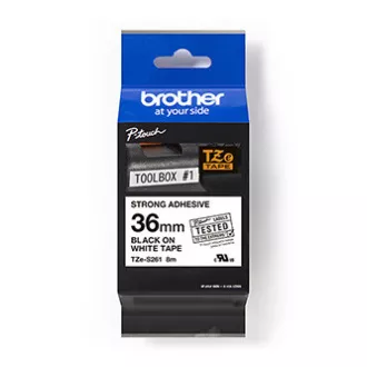 Brotherjev originalni trak za tiskanje etiket, Brother, TZE-S261, črn tisk/bela podlaga, laminiran, 8 m, 36 mm, izjemno lepljiv