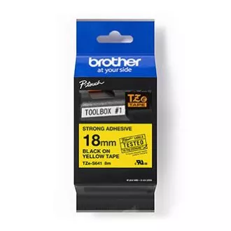 Brotherjev originalni trak za tiskanje etiket, Brother, TZE-S641, črn tisk/rumena podlaga, laminiran, 8 m, 18 mm, izjemno lepljiv