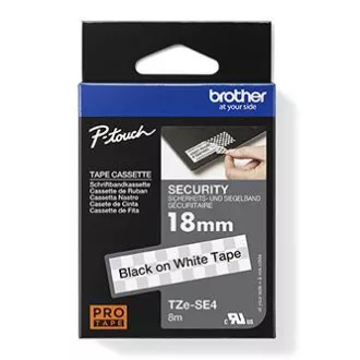 Brother originalni trak za tiskanje etiket, Brother, TZE-SE4, črn tisk/bela podlaga, laminiran, 8 m, 18 mm, zatesnitev