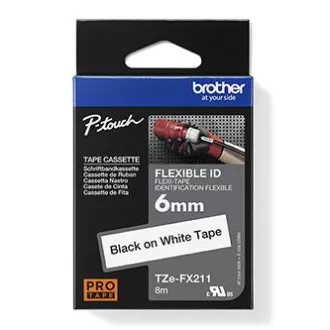 Brotherjev originalni trak za tiskanje etiket, Brother, TZE-FX211, črn tisk/bela podlaga, laminiran, 8 m, 6 mm, upogljiv
